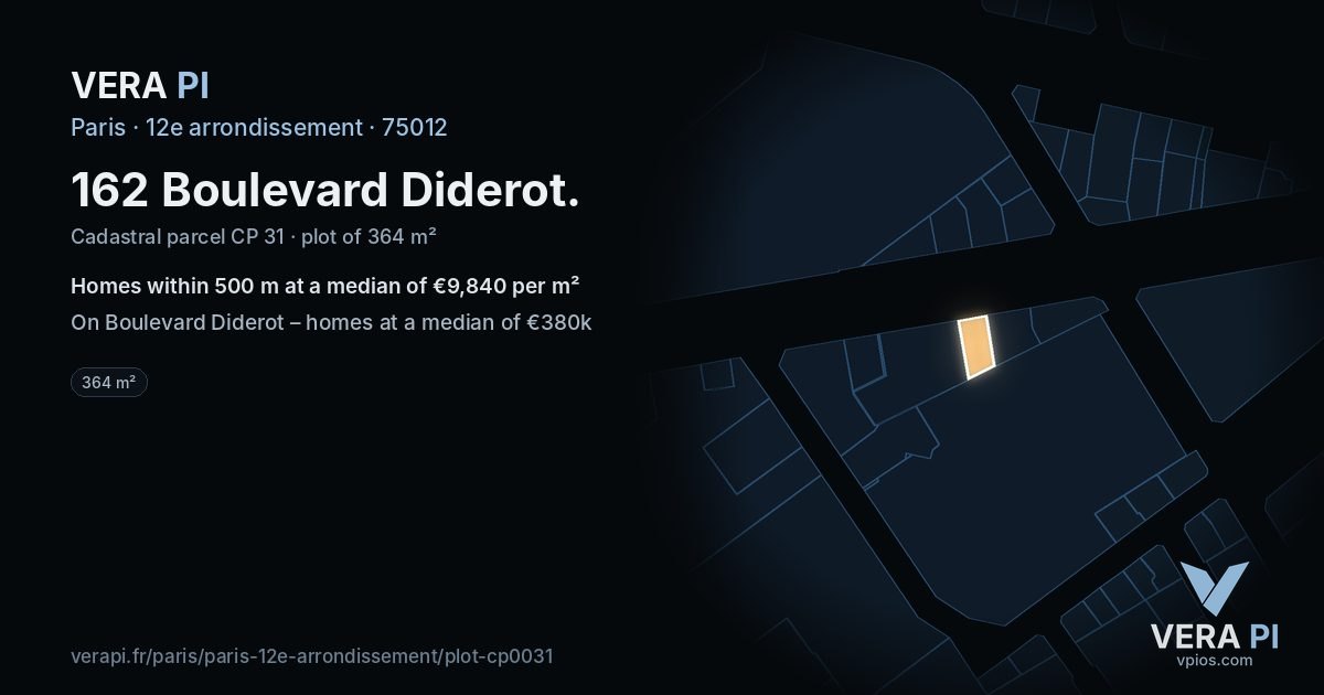 162 Boulevard Diderot, 12e arrondissement at night – the plot lit, the parcels around coloured by the prices near them