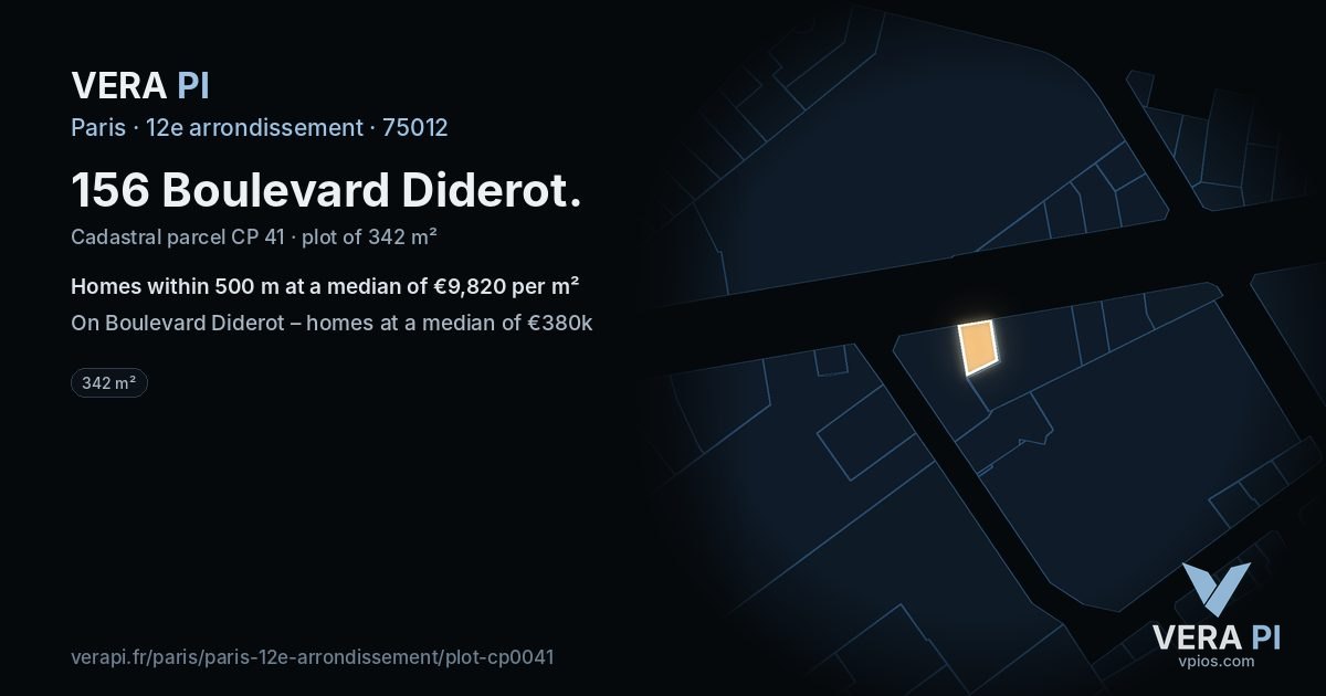 156 Boulevard Diderot, 12e arrondissement at night – the plot lit, the parcels around coloured by the prices near them