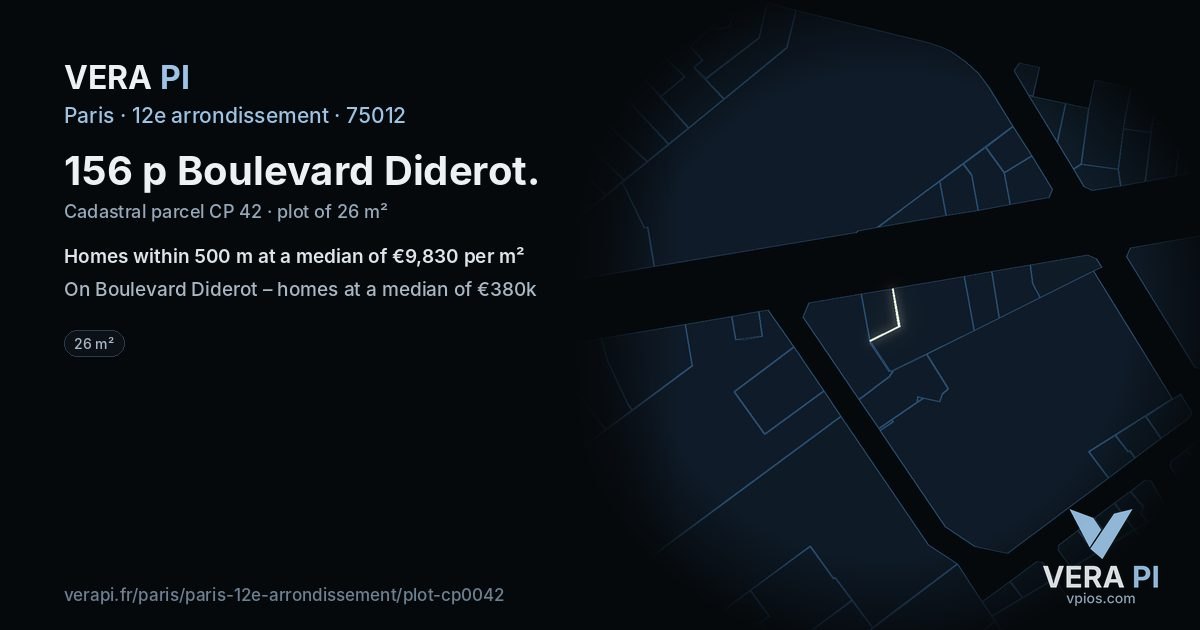 156 p Boulevard Diderot, 12e arrondissement at night – the plot lit, the parcels around coloured by the prices near them