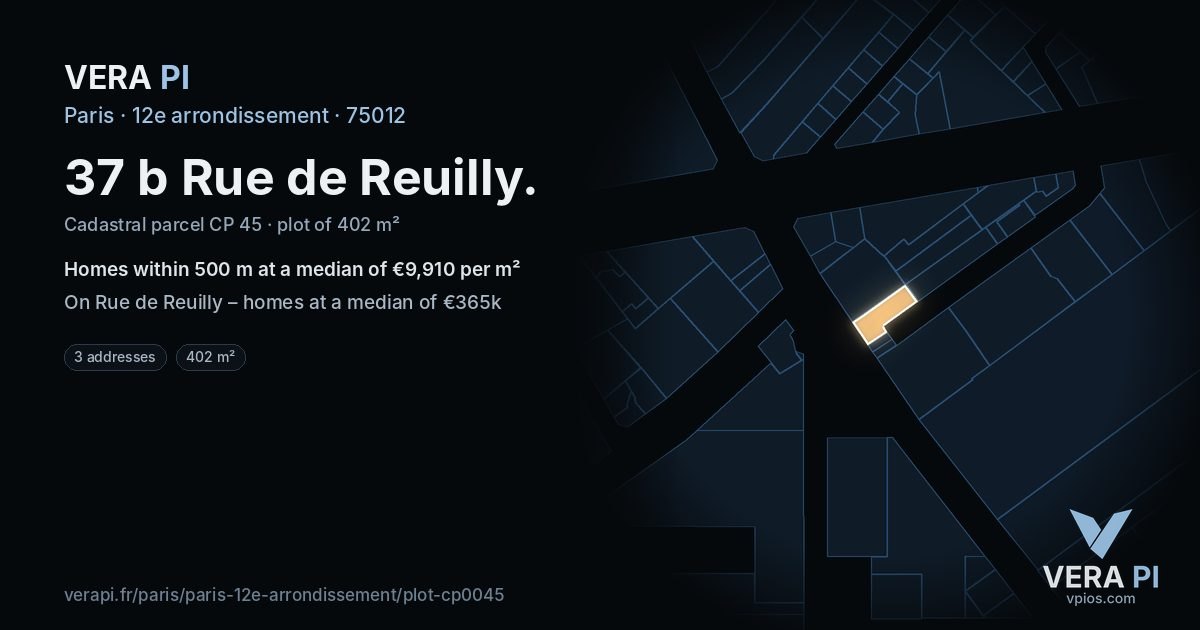 37 b Rue de Reuilly, 12e arrondissement at night – the plot lit, the parcels around coloured by the prices near them