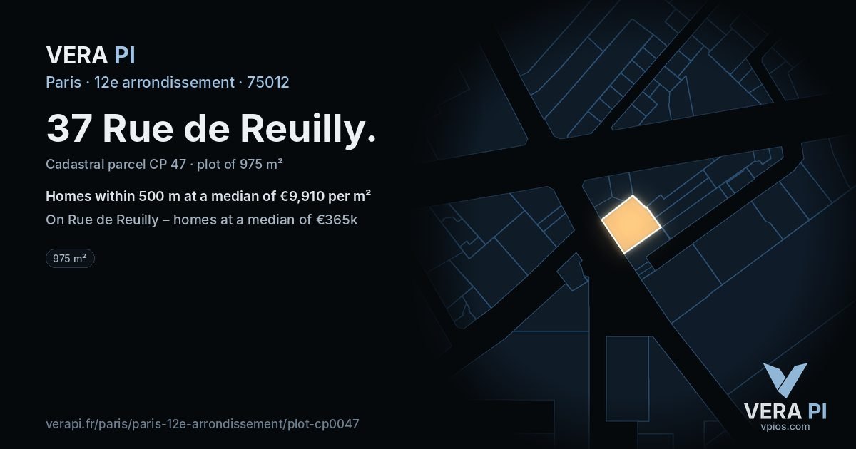 37 Rue de Reuilly, 12e arrondissement at night – the plot lit, the parcels around coloured by the prices near them