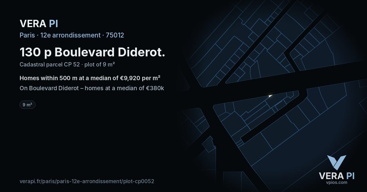 130 p Boulevard Diderot, 12e arrondissement at night – the plot lit, the parcels around coloured by the prices near them