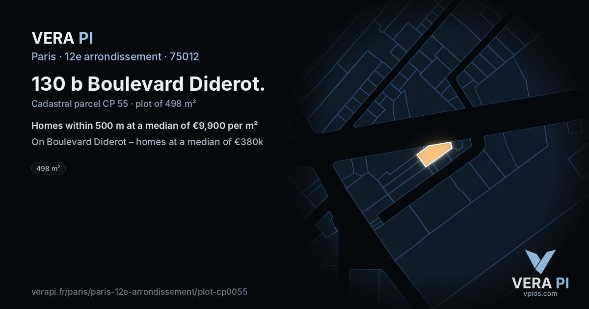 130 b Boulevard Diderot, 12e arrondissement at night – the plot lit, the parcels around coloured by the prices near them