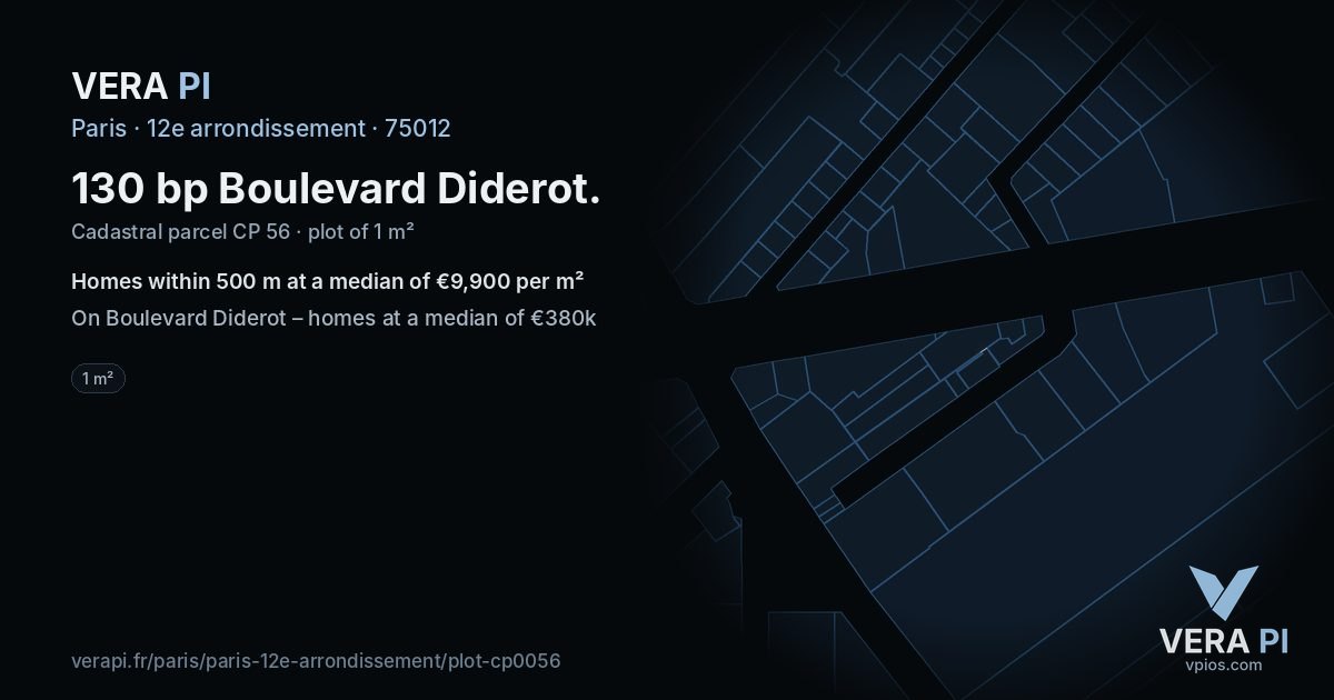 130 bp Boulevard Diderot, 12e arrondissement at night – the plot lit, the parcels around coloured by the prices near them