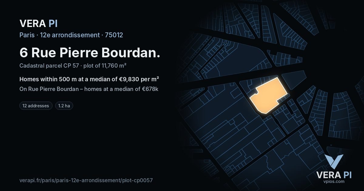 6 Rue Pierre Bourdan, 12e arrondissement at night – the plot lit, the parcels around coloured by the prices near them