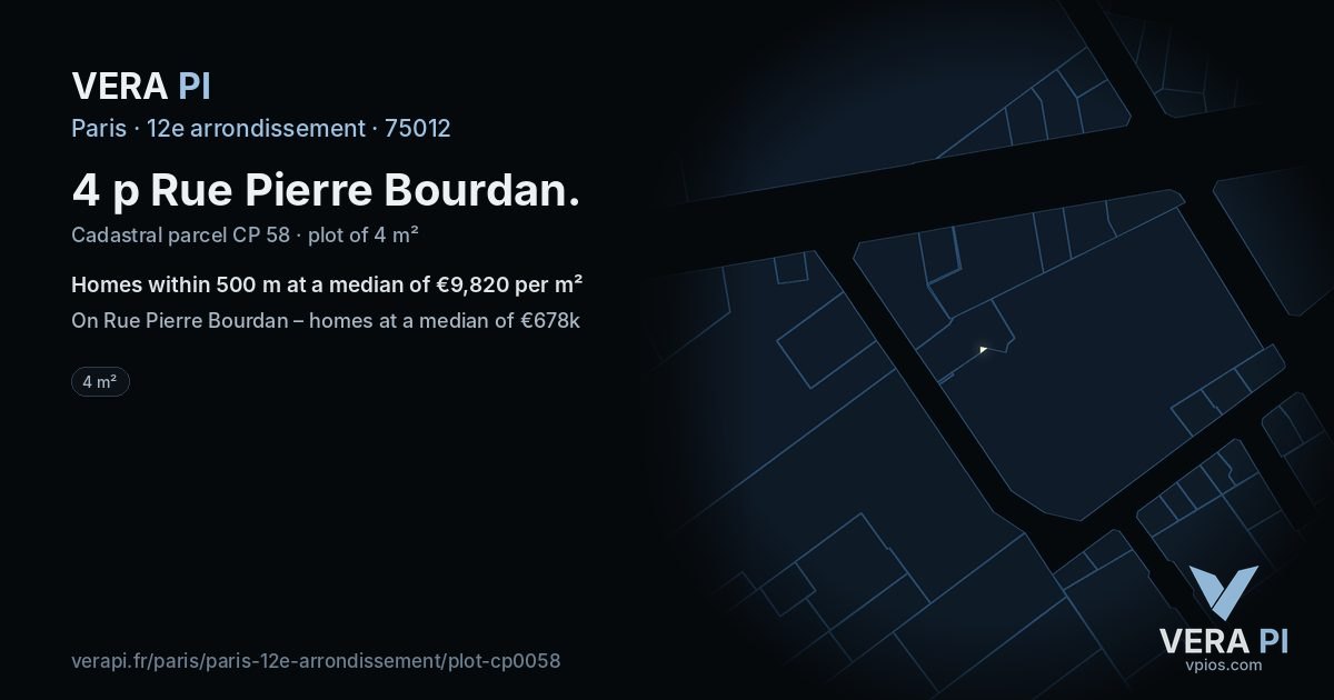 4 p Rue Pierre Bourdan, 12e arrondissement at night – the plot lit, the parcels around coloured by the prices near them