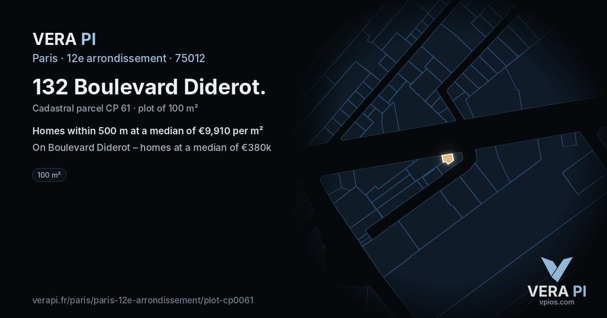 132 Boulevard Diderot, 12e arrondissement at night – the plot lit, the parcels around coloured by the prices near them
