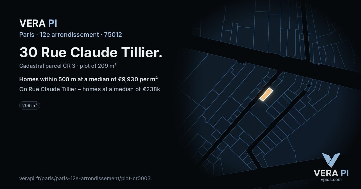 30 Rue Claude Tillier, 12e arrondissement at night – the plot lit, the parcels around coloured by the prices near them