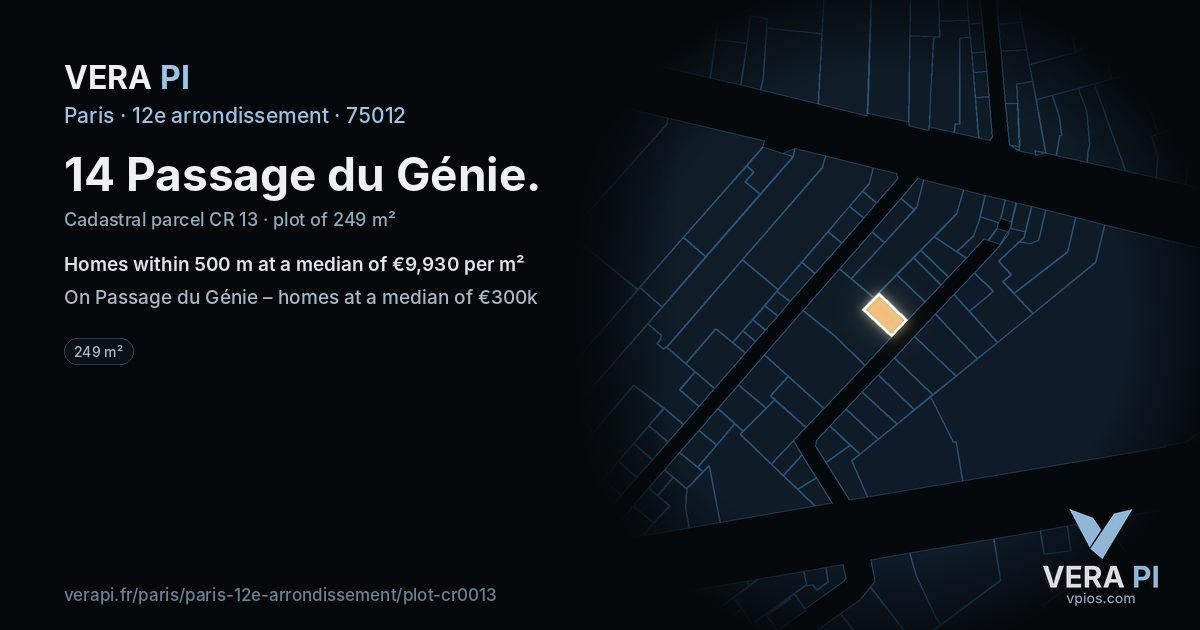 14 Passage du Génie, 12e arrondissement at night – the plot lit, the parcels around coloured by the prices near them