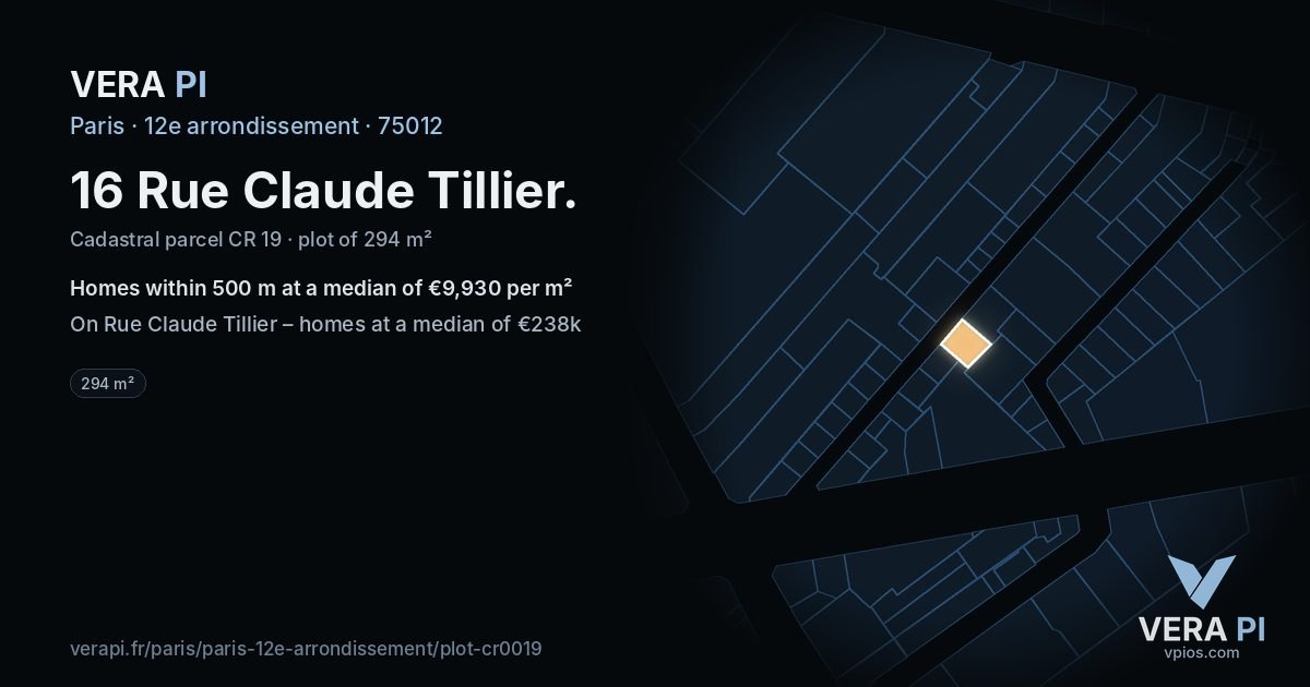 16 Rue Claude Tillier, 12e arrondissement at night – the plot lit, the parcels around coloured by the prices near them
