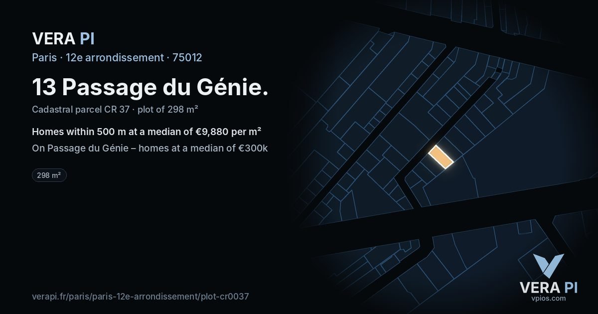13 Passage du Génie, 12e arrondissement at night – the plot lit, the parcels around coloured by the prices near them