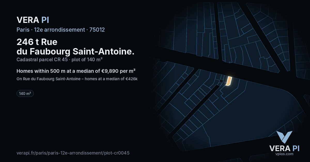 246 t Rue du Faubourg Saint-Antoine, 12e arrondissement at night – the plot lit, the parcels around coloured by the prices near them