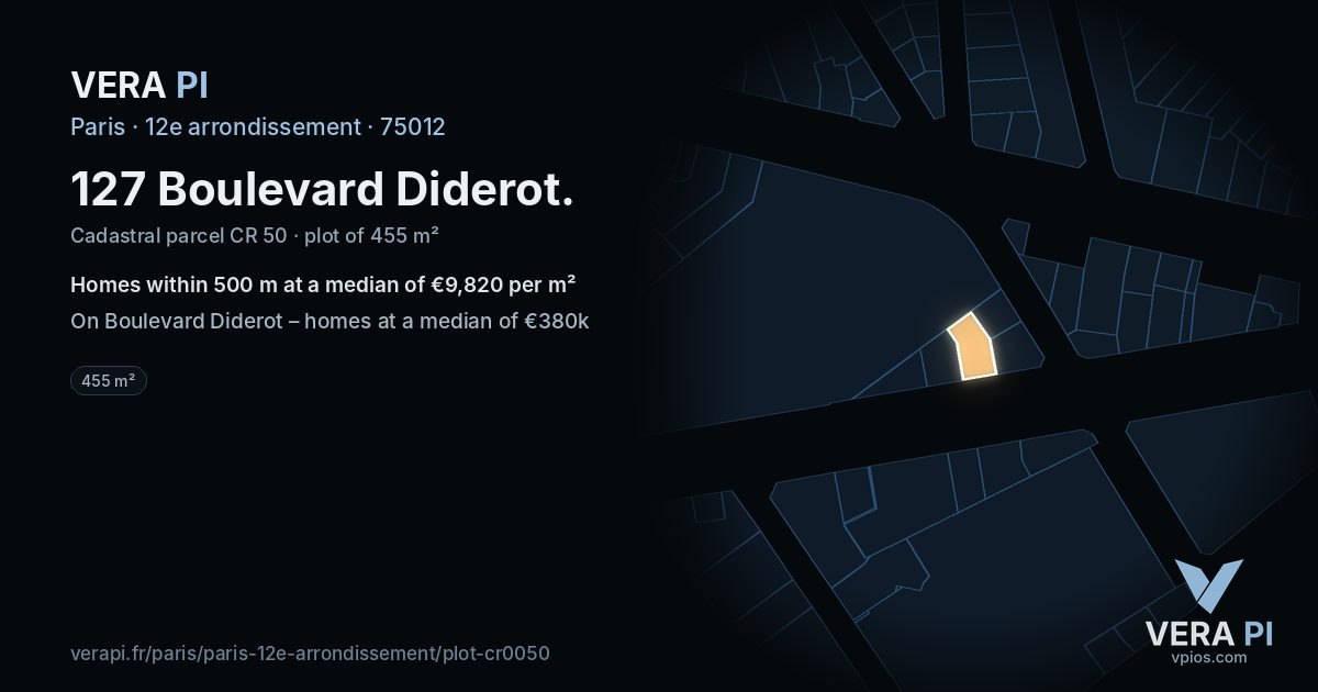 127 Boulevard Diderot, 12e arrondissement at night – the plot lit, the parcels around coloured by the prices near them