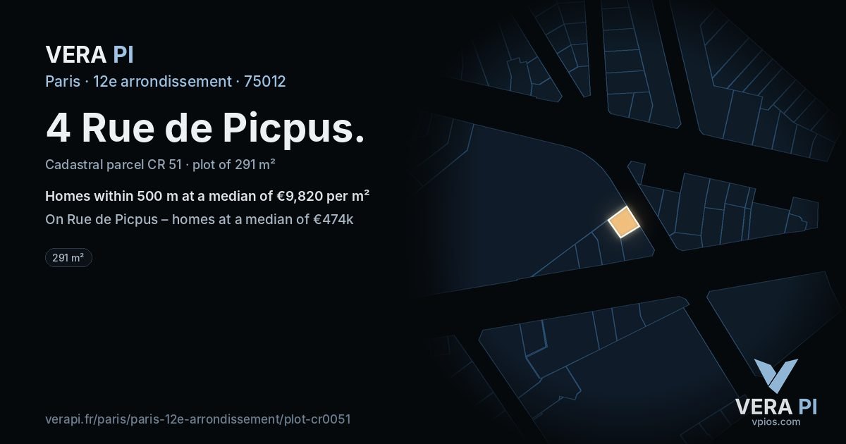 4 Rue de Picpus, 12e arrondissement at night – the plot lit, the parcels around coloured by the prices near them