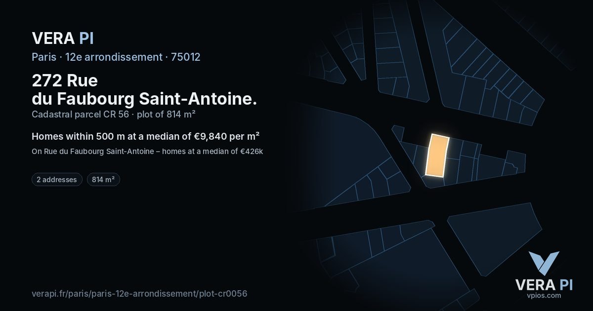 272 Rue du Faubourg Saint-Antoine, 12e arrondissement at night – the plot lit, the parcels around coloured by the prices near them