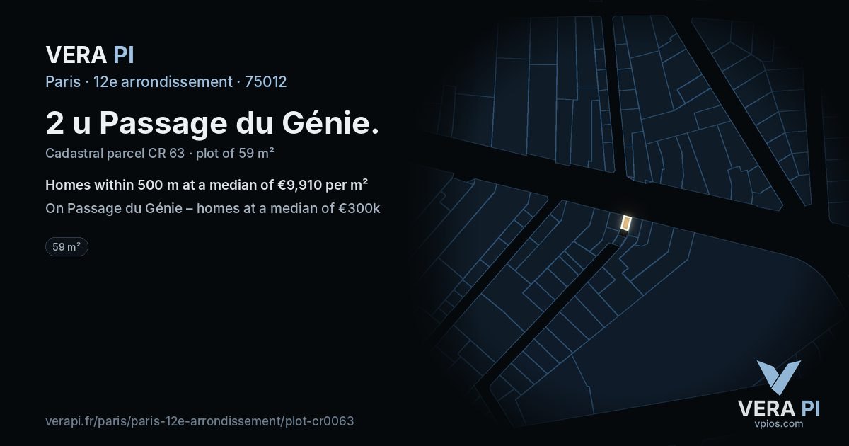 2 u Passage du Génie, 12e arrondissement at night – the plot lit, the parcels around coloured by the prices near them