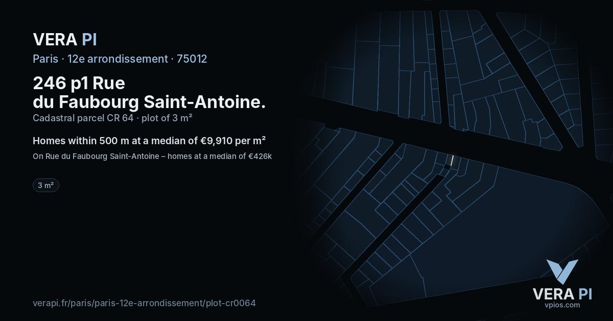 246 p1 Rue du Faubourg Saint-Antoine, 12e arrondissement at night – the plot lit, the parcels around coloured by the prices near them