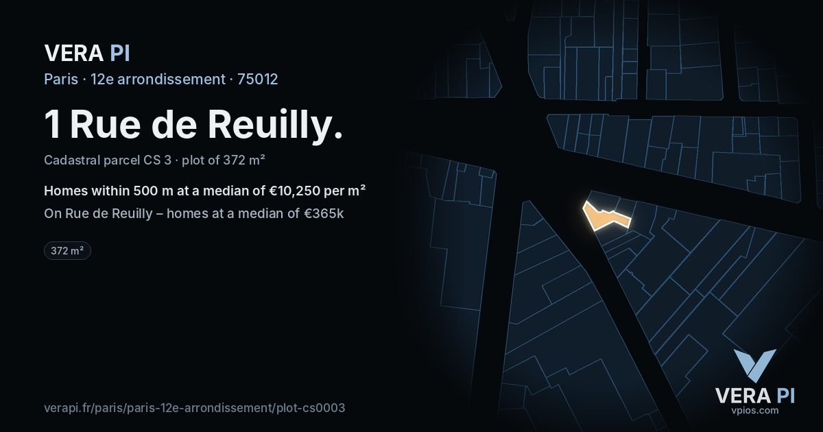 1 Rue de Reuilly, 12e arrondissement at night – the plot lit, the parcels around coloured by the prices near them