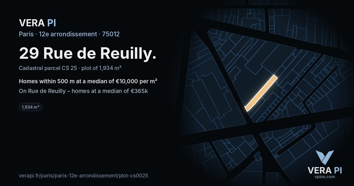 29 Rue de Reuilly, 12e arrondissement at night – the plot lit, the parcels around coloured by the prices near them