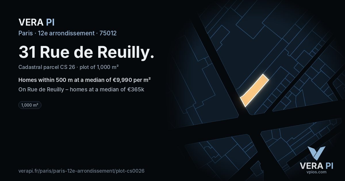 31 Rue de Reuilly, 12e arrondissement at night – the plot lit, the parcels around coloured by the prices near them