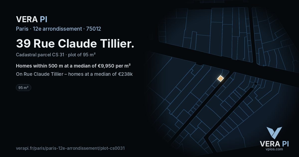 39 Rue Claude Tillier, 12e arrondissement at night – the plot lit, the parcels around coloured by the prices near them