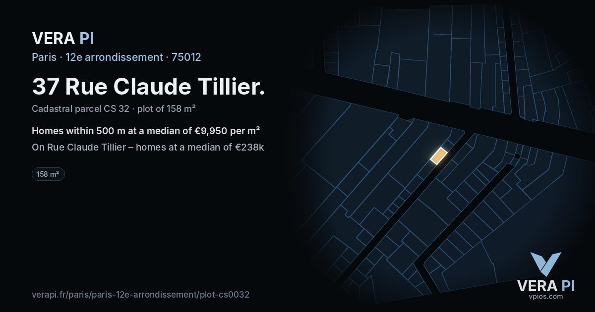 37 Rue Claude Tillier, 12e arrondissement at night – the plot lit, the parcels around coloured by the prices near them