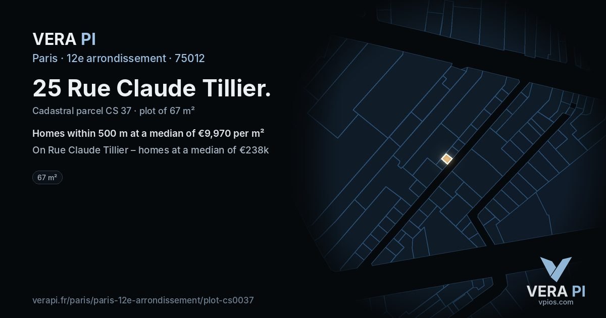 25 Rue Claude Tillier, 12e arrondissement at night – the plot lit, the parcels around coloured by the prices near them