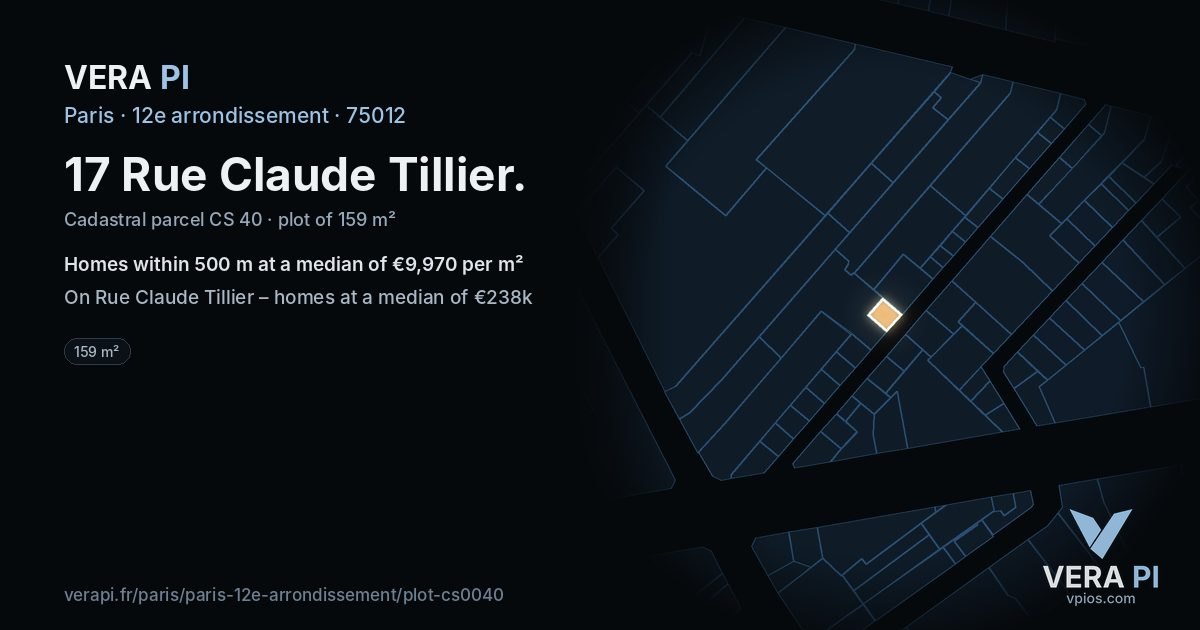 17 Rue Claude Tillier, 12e arrondissement at night – the plot lit, the parcels around coloured by the prices near them