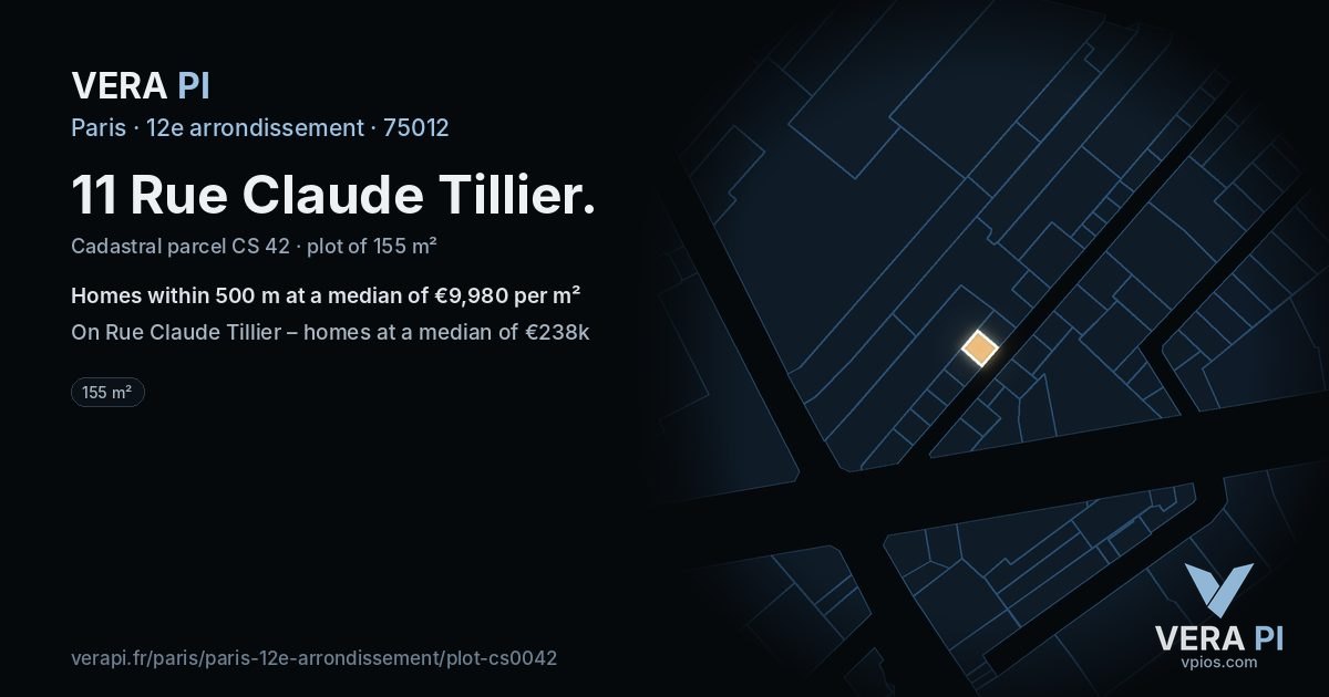 11 Rue Claude Tillier, 12e arrondissement at night – the plot lit, the parcels around coloured by the prices near them