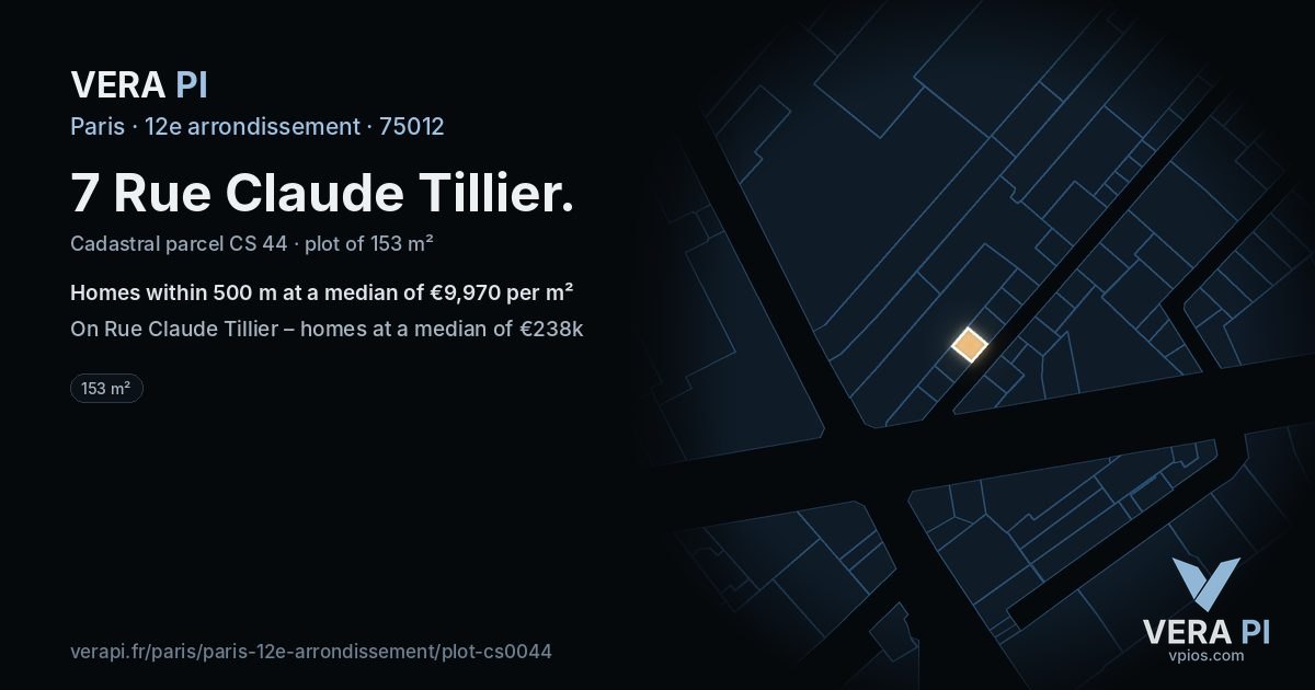 7 Rue Claude Tillier, 12e arrondissement at night – the plot lit, the parcels around coloured by the prices near them