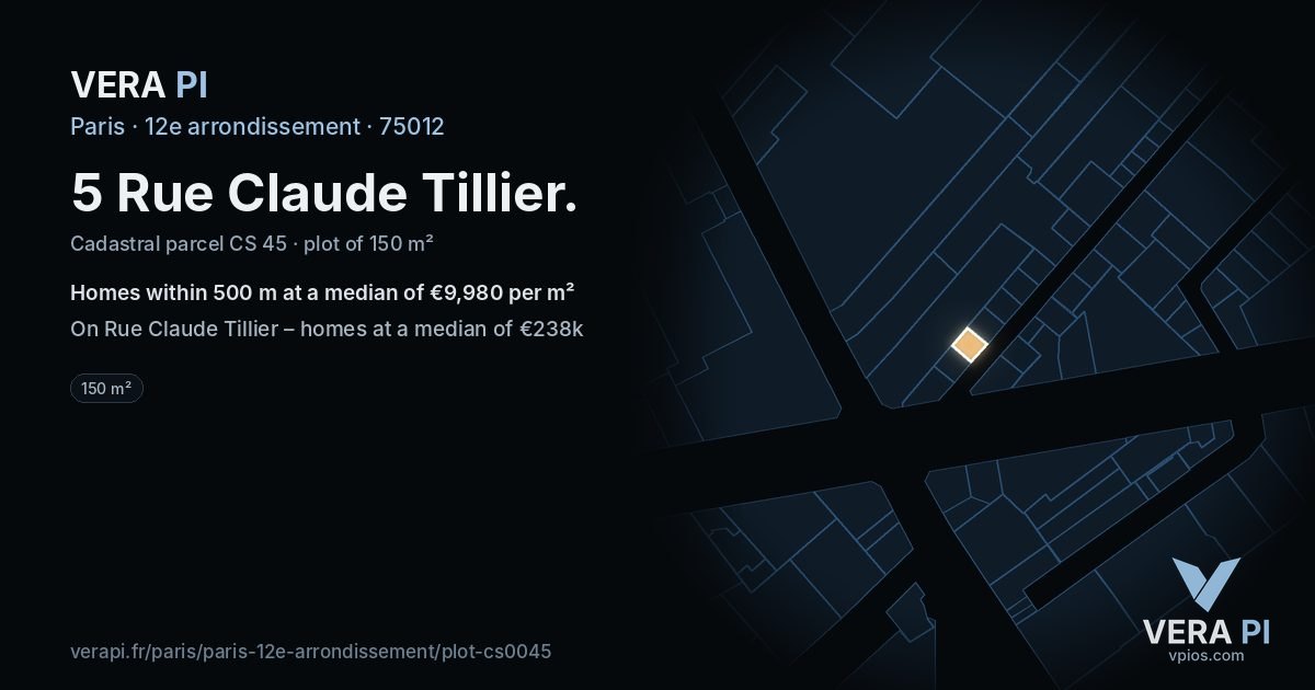 5 Rue Claude Tillier, 12e arrondissement at night – the plot lit, the parcels around coloured by the prices near them