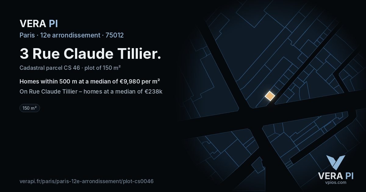 3 Rue Claude Tillier, 12e arrondissement at night – the plot lit, the parcels around coloured by the prices near them