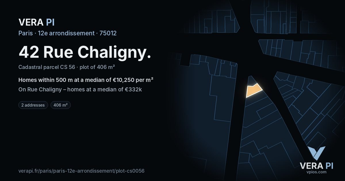 42 Rue Chaligny, 12e arrondissement at night – the plot lit, the parcels around coloured by the prices near them
