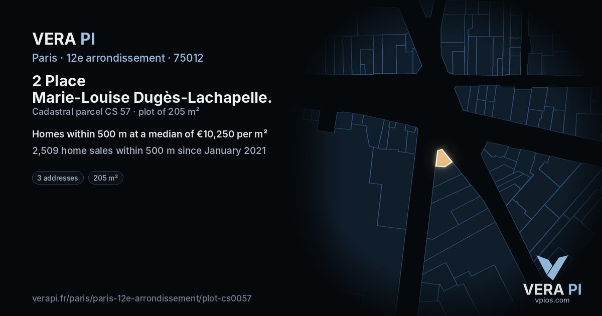 2 Place Marie-Louise Dugès-Lachapelle, 12e arrondissement at night – the plot lit, the parcels around coloured by the prices near them