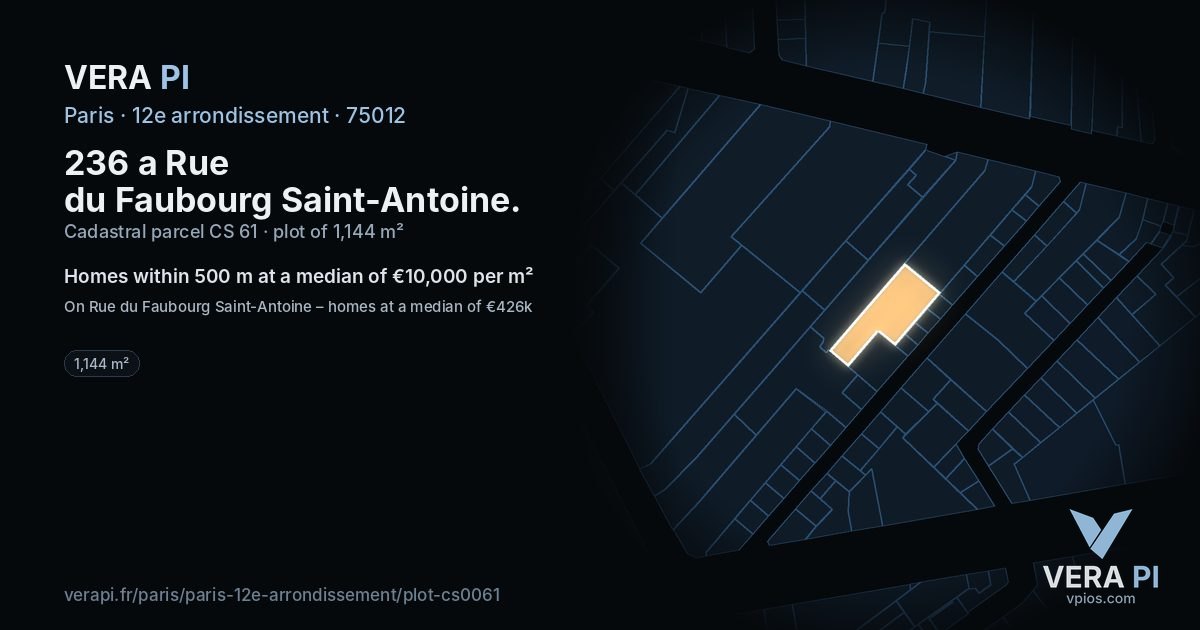 236 a Rue du Faubourg Saint-Antoine, 12e arrondissement at night – the plot lit, the parcels around coloured by the prices near them
