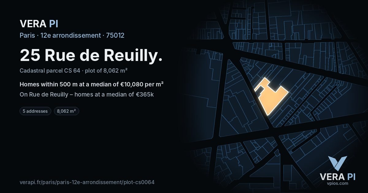 25 Rue de Reuilly, 12e arrondissement at night – the plot lit, the parcels around coloured by the prices near them