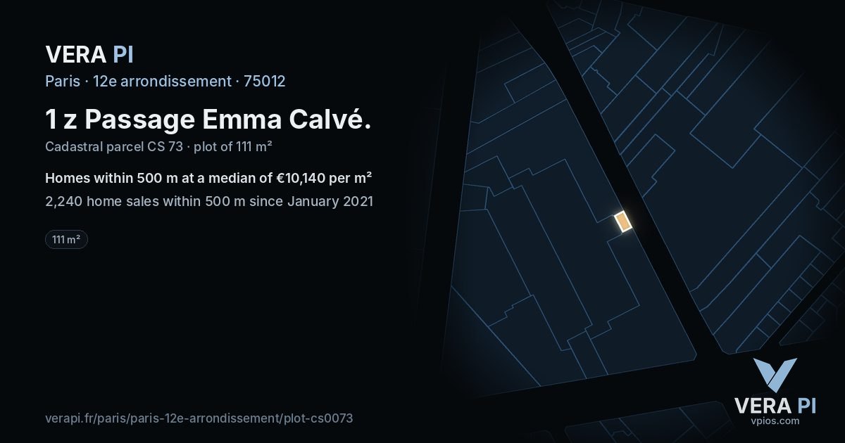 1 z Passage Emma Calvé, 12e arrondissement at night – the plot lit, the parcels around coloured by the prices near them