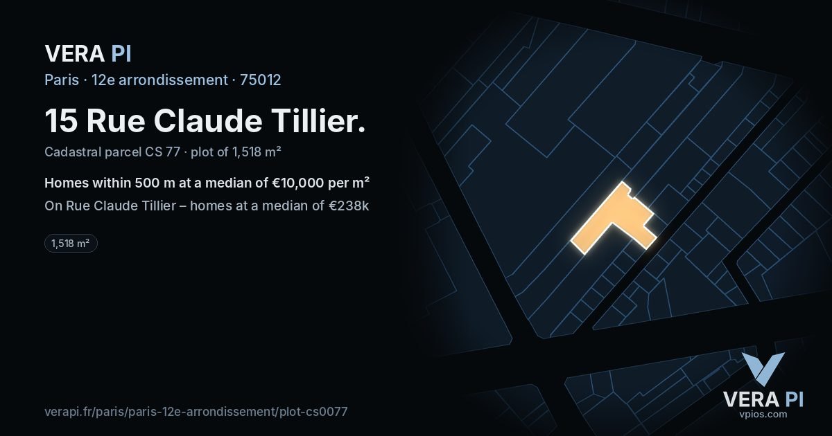 15 Rue Claude Tillier, 12e arrondissement at night – the plot lit, the parcels around coloured by the prices near them