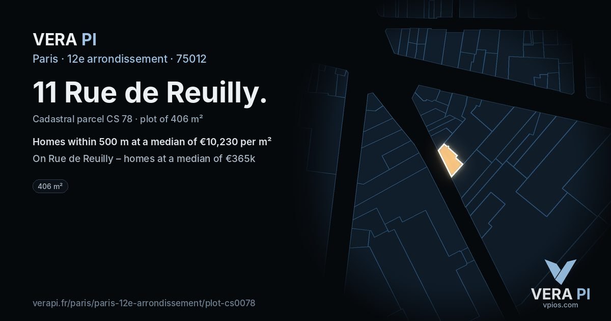 11 Rue de Reuilly, 12e arrondissement at night – the plot lit, the parcels around coloured by the prices near them