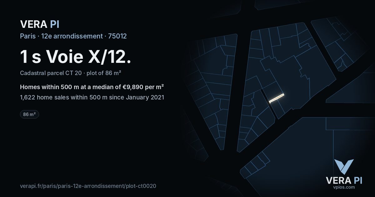 1 s Voie X/12, 12e arrondissement at night – the plot lit, the parcels around coloured by the prices near them