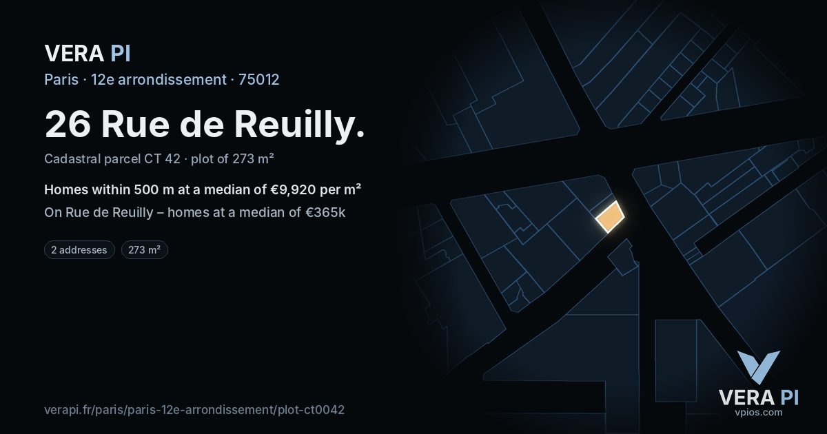 26 Rue de Reuilly, 12e arrondissement at night – the plot lit, the parcels around coloured by the prices near them