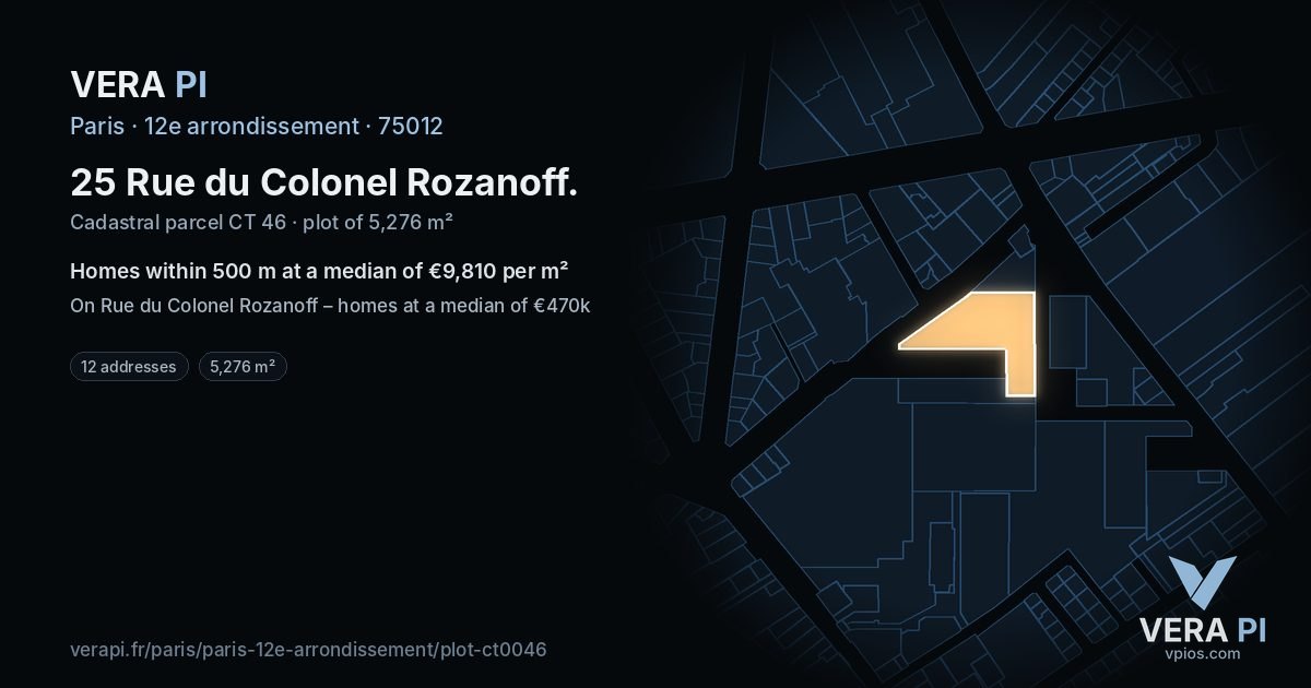 25 Rue du Colonel Rozanoff, 12e arrondissement at night – the plot lit, the parcels around coloured by the prices near them
