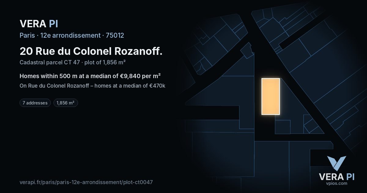 20 Rue du Colonel Rozanoff, 12e arrondissement at night – the plot lit, the parcels around coloured by the prices near them