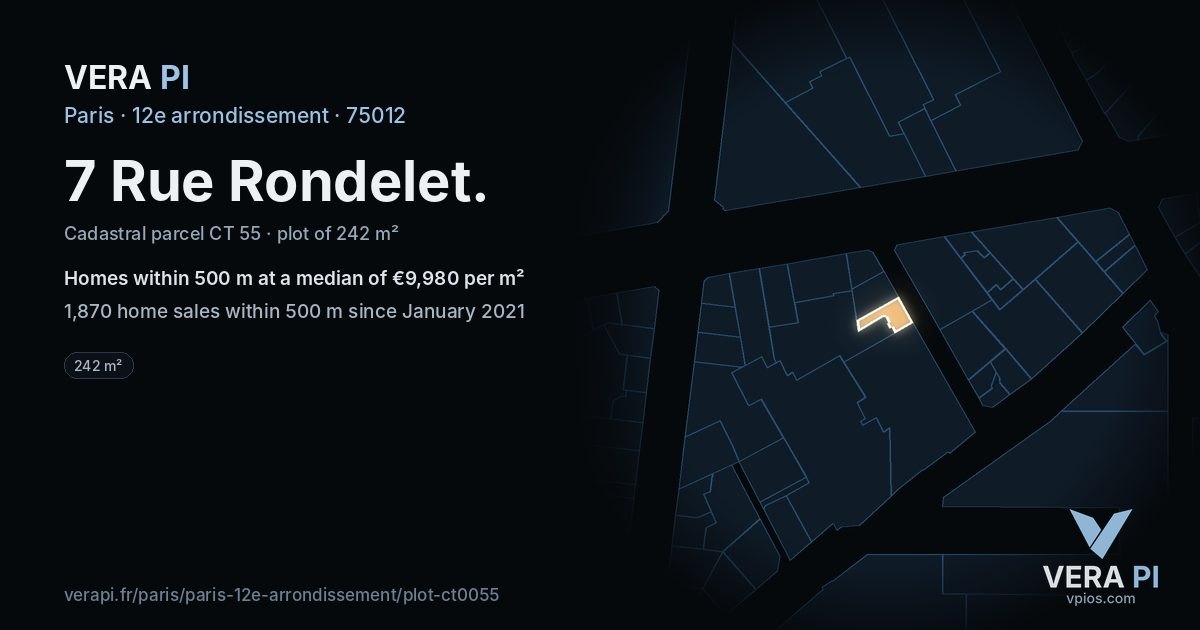 7 Rue Rondelet, 12e arrondissement at night – the plot lit, the parcels around coloured by the prices near them