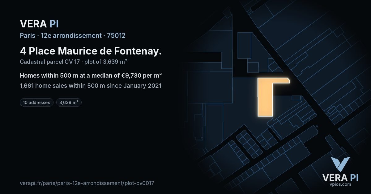 4 Place Maurice de Fontenay, 12e arrondissement at night – the plot lit, the parcels around coloured by the prices near them