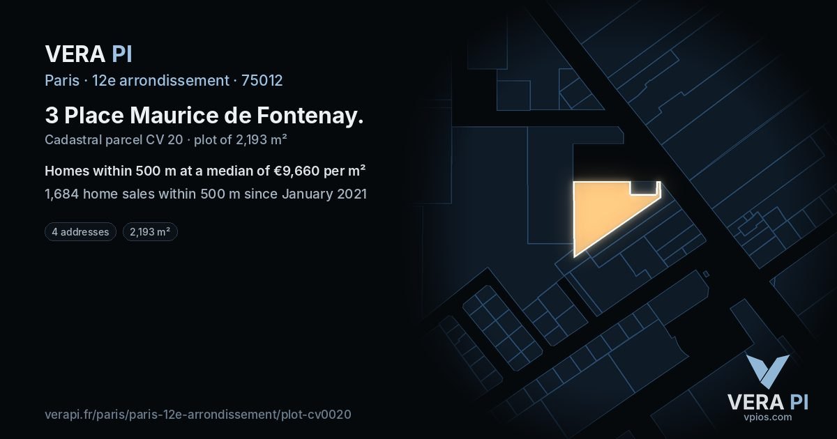 3 Place Maurice de Fontenay, 12e arrondissement at night – the plot lit, the parcels around coloured by the prices near them