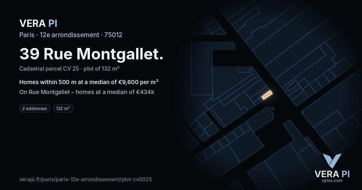 39 Rue Montgallet, 12e arrondissement at night – the plot lit, the parcels around coloured by the prices near them