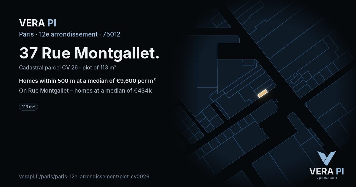 37 Rue Montgallet, 12e arrondissement at night – the plot lit, the parcels around coloured by the prices near them