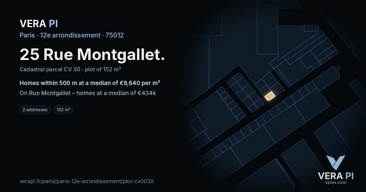 25 Rue Montgallet, 12e arrondissement at night – the plot lit, the parcels around coloured by the prices near them