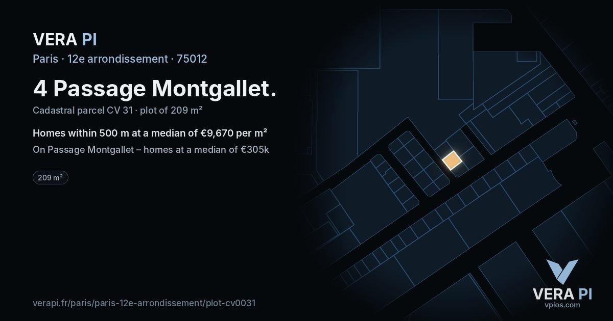 4 Passage Montgallet, 12e arrondissement at night – the plot lit, the parcels around coloured by the prices near them